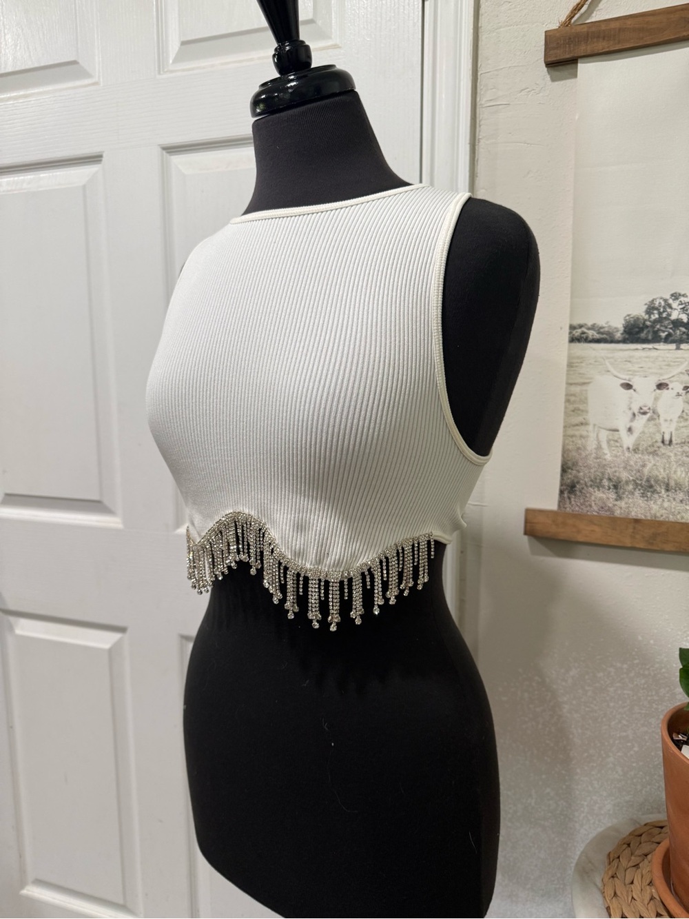 Zara Rhinestone Fringe Ribbed Contour Tank - Picture 2 of 5